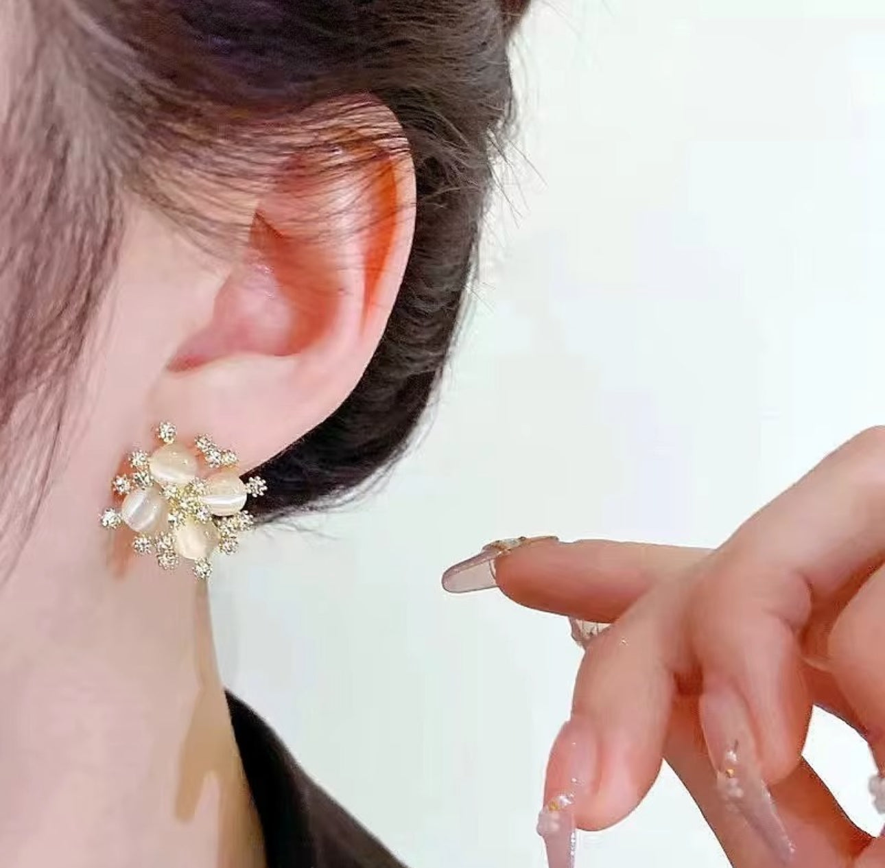 Opal and stones snowflakes earrings