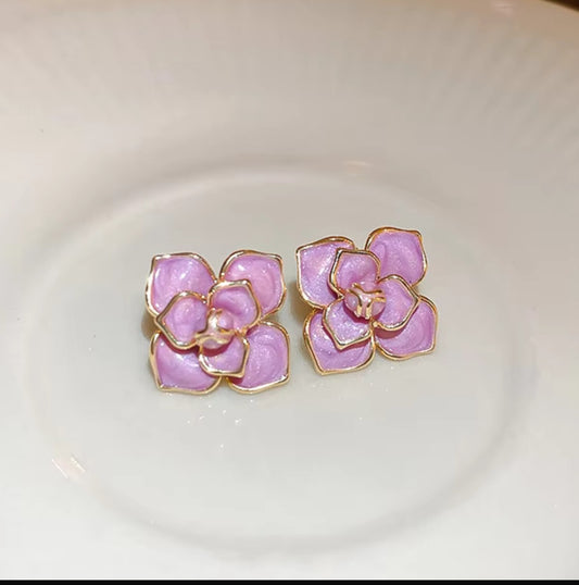 Purple  flower drop oil stud earrings