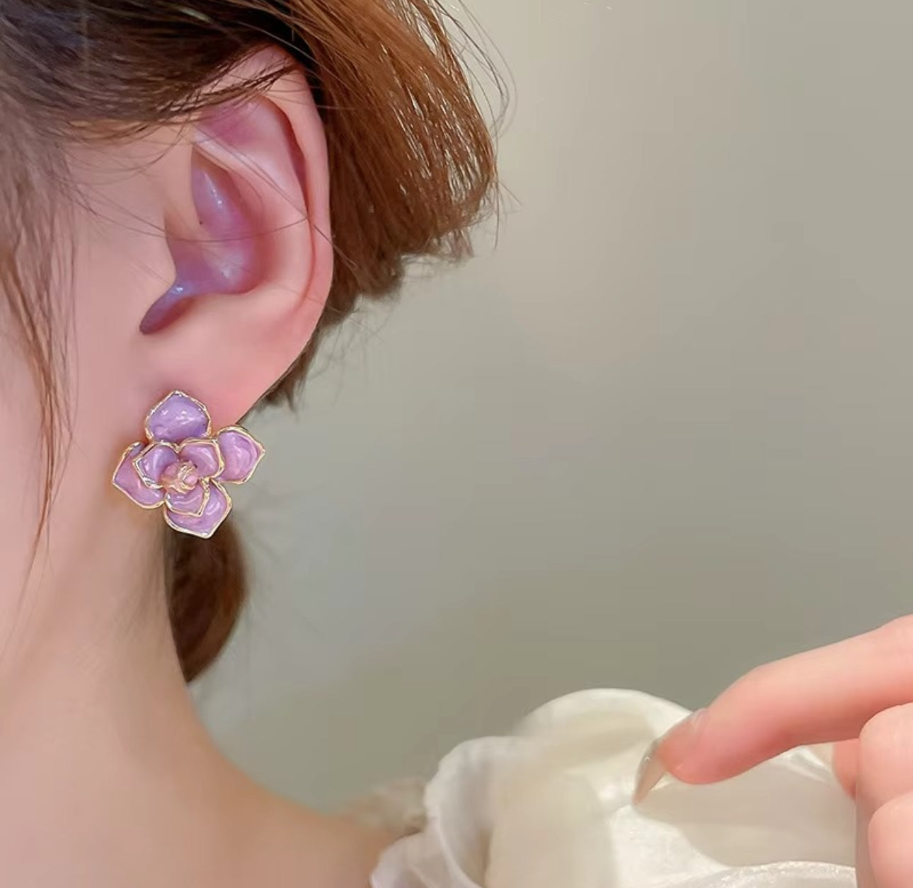 Purple  flower drop oil stud earrings