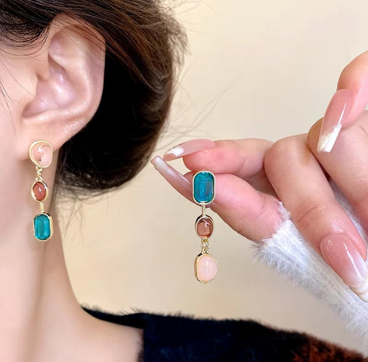 Asymmetrical colored gemstone earrings