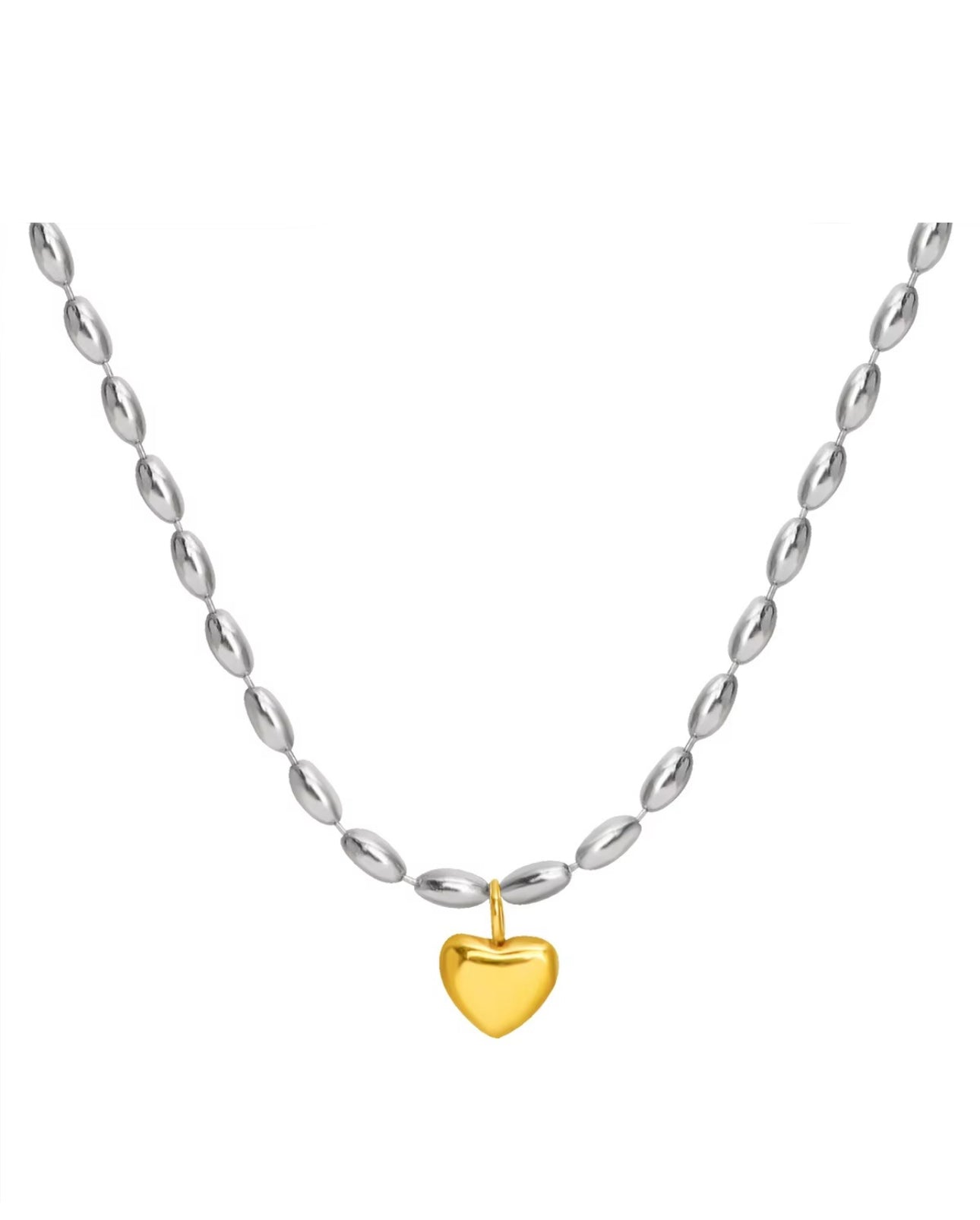 Silver beads chain heart pendant necklace