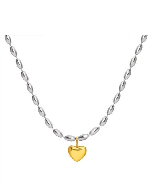 Silver beads chain heart pendant necklace