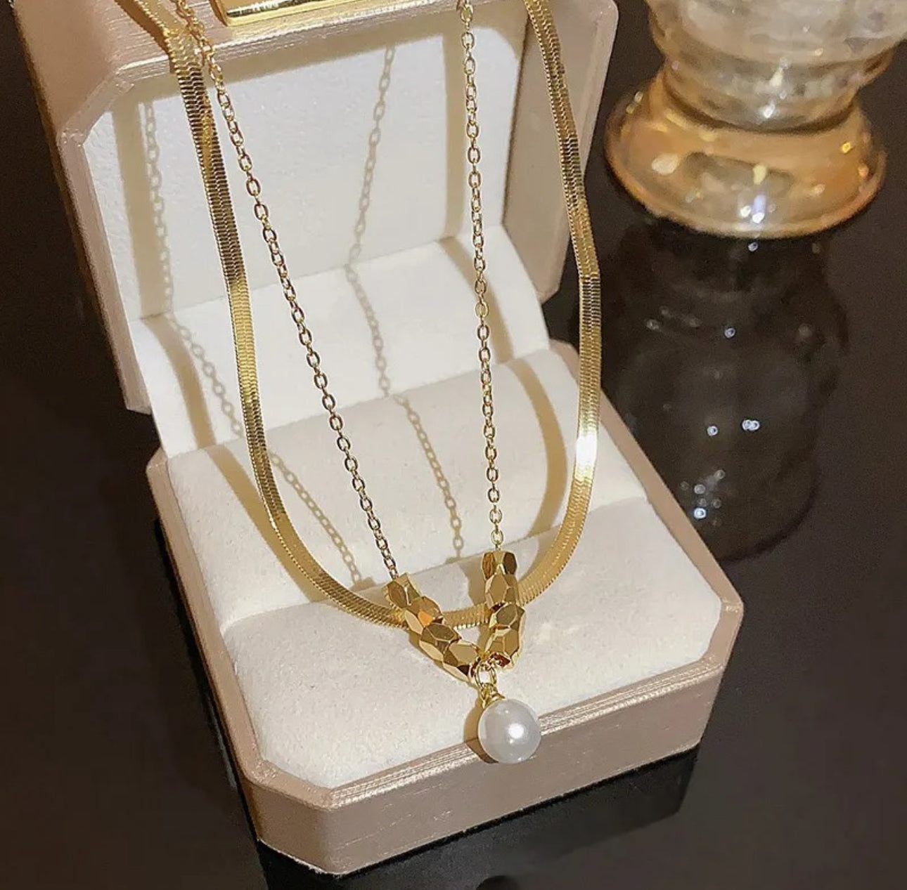 Double layer pearl and beads necklace set
