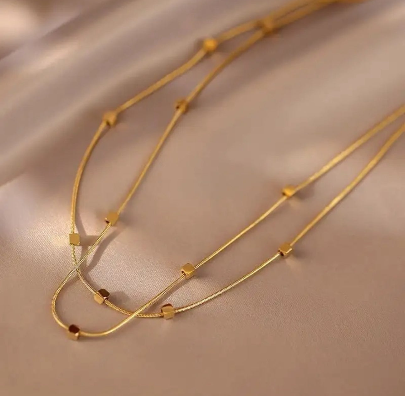 Double layer herringbone cubic square beads necklace