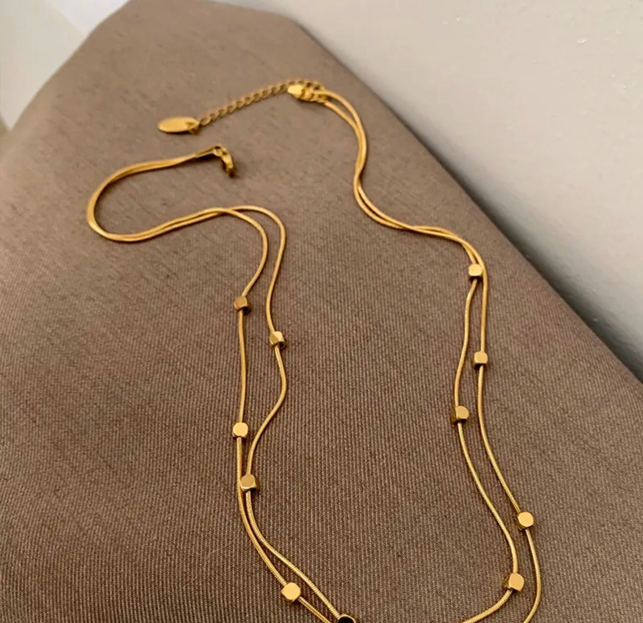 Double layer herringbone cubic square beads necklace
