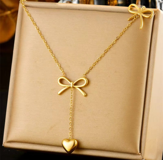 Heart drop two bow necklaces