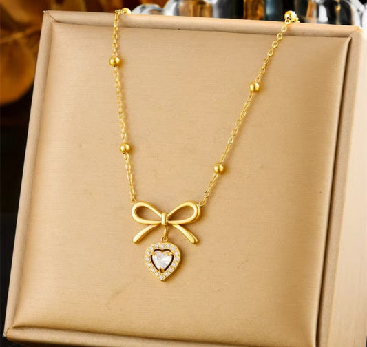 Diamond bowknot beads chain necklace