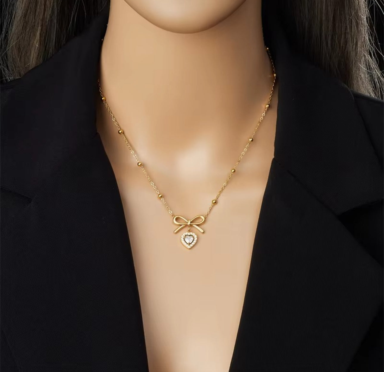 Diamond bowknot beads chain necklace