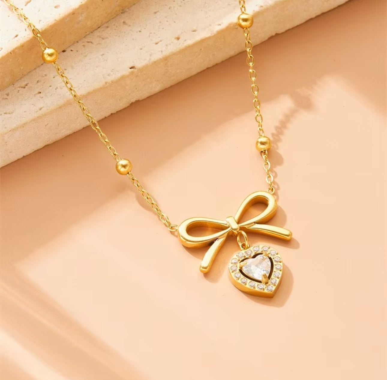 Diamond bowknot beads chain necklace