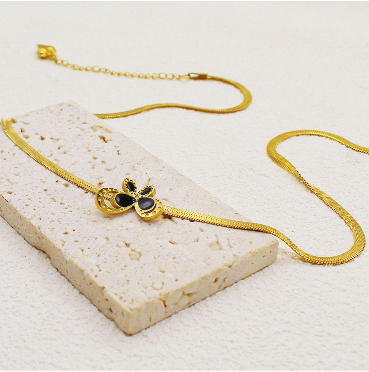 Black butterfly snake chain necklace