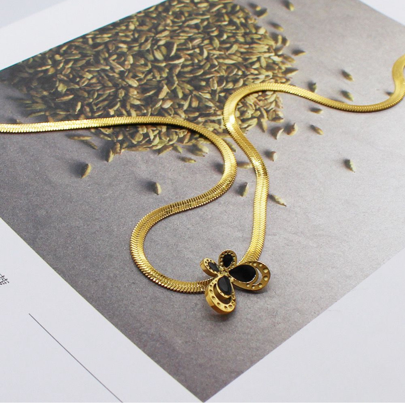 Black butterfly snake chain necklace