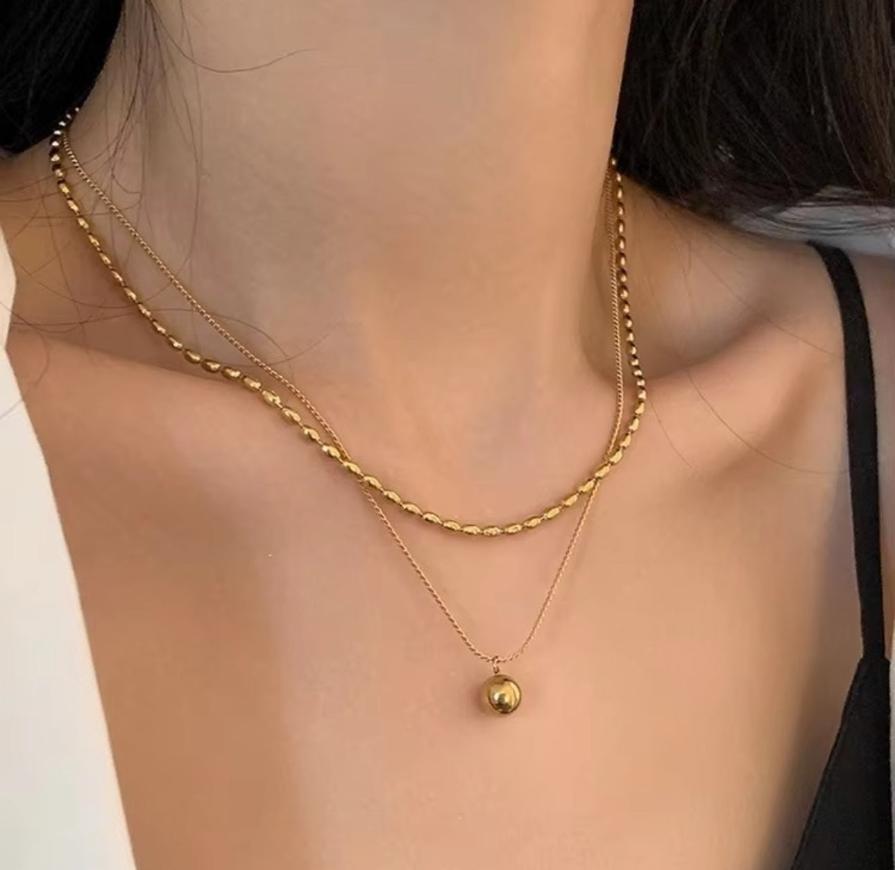 Double layer emerald ball pendant necklace