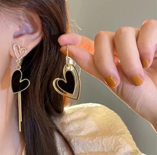 Asymmetric hollow love tassel earrings