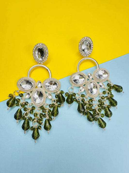 Olive green   Chandbali Earrings