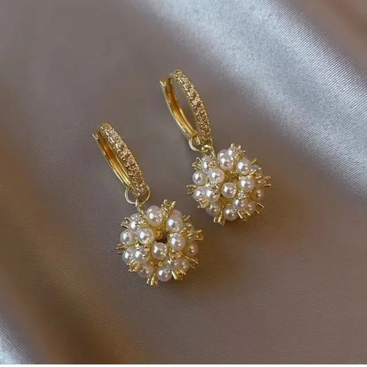 Golden  pearls  ball dangle earrings