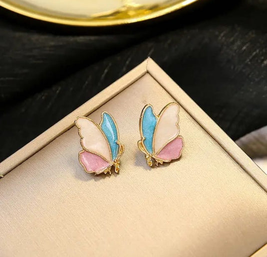 Multicolour enamel oil painted butterfly studs