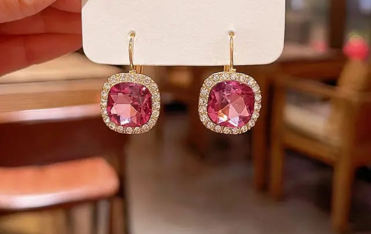 Pink crystal  stud earrings