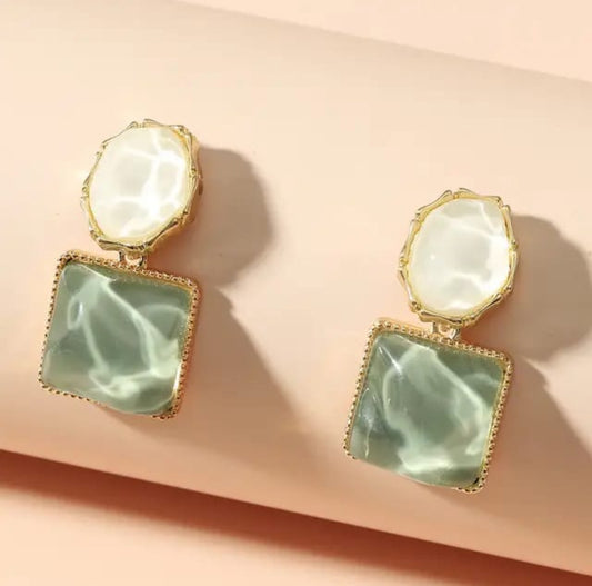 Green  and white stone dangler  earrings