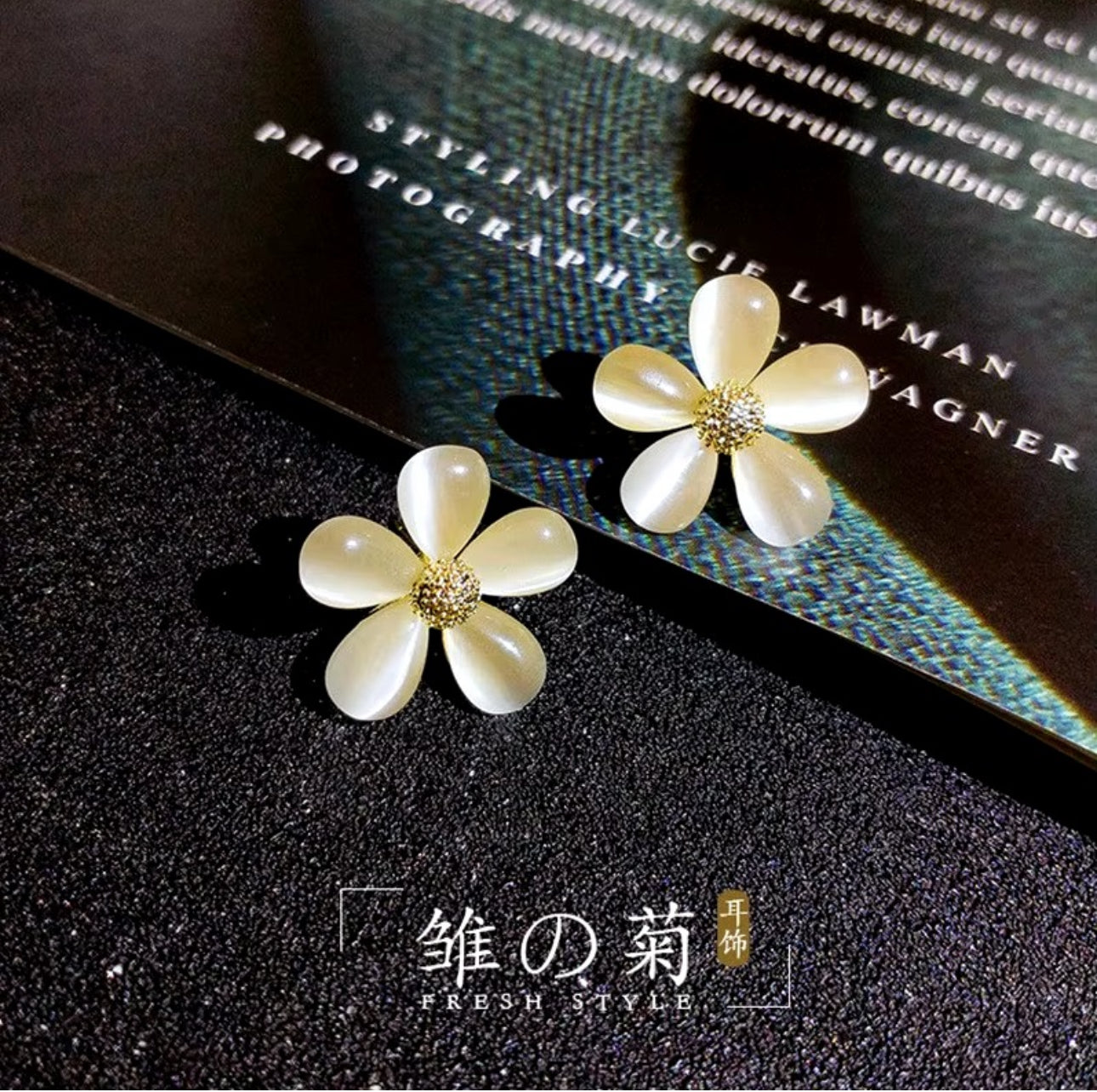 Korean cat eye opal  flower stud earrings