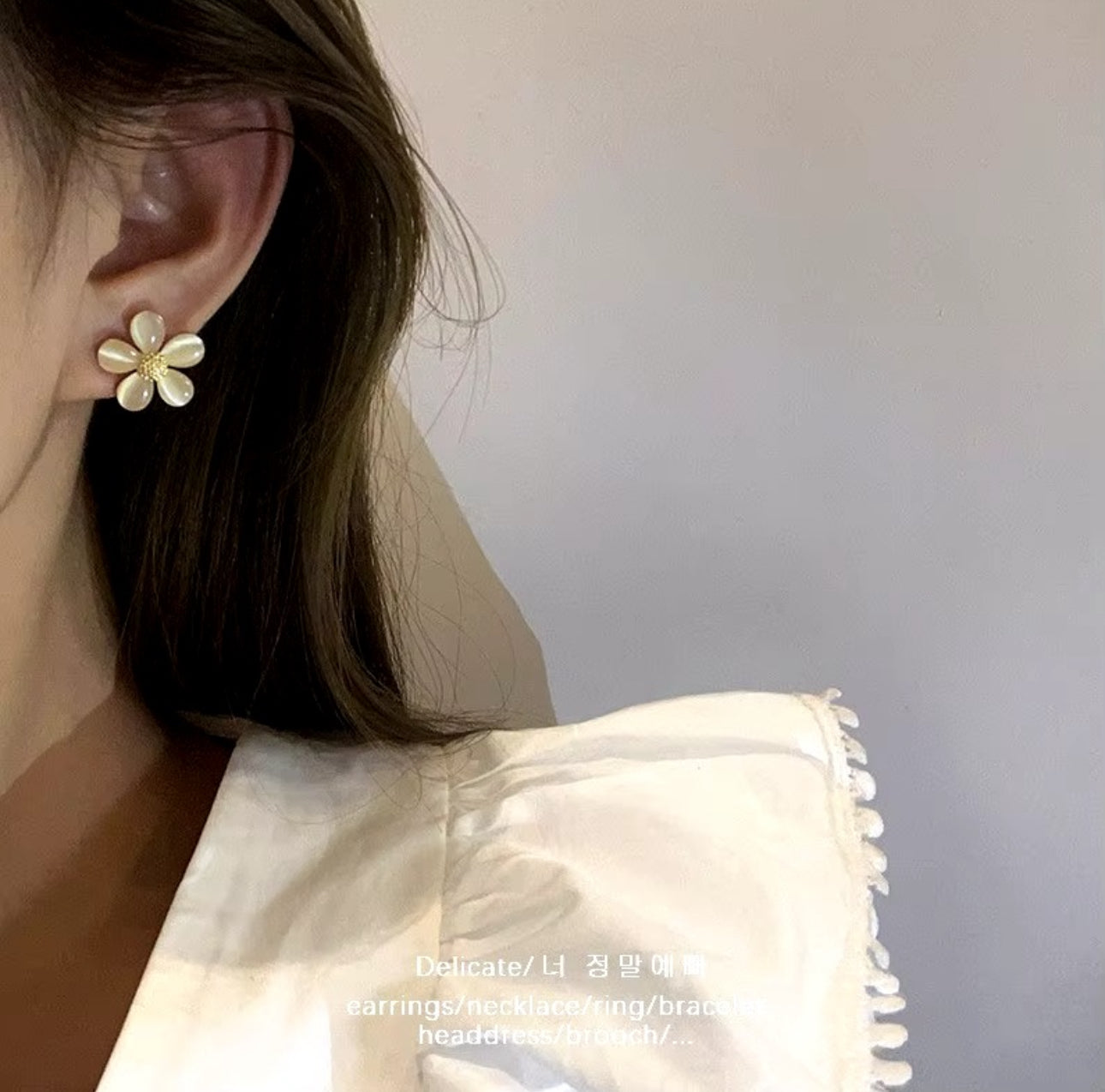 Korean cat eye opal  flower stud earrings