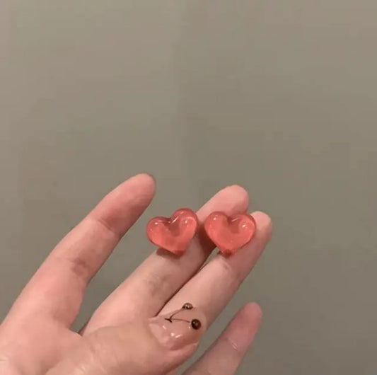 Pink  glaze love stud earrings