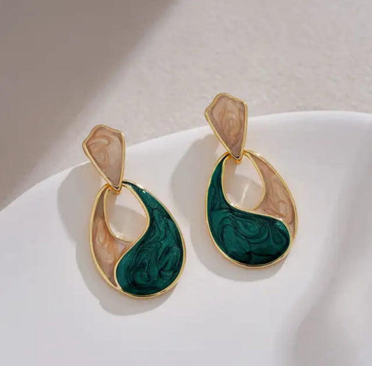 Green  enamelled oil painted  dangler Korean  earrings