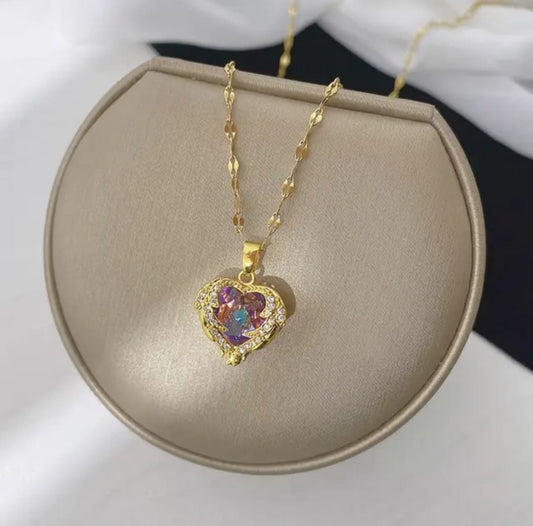Korean multicolour  heart  anti tarnish   chain