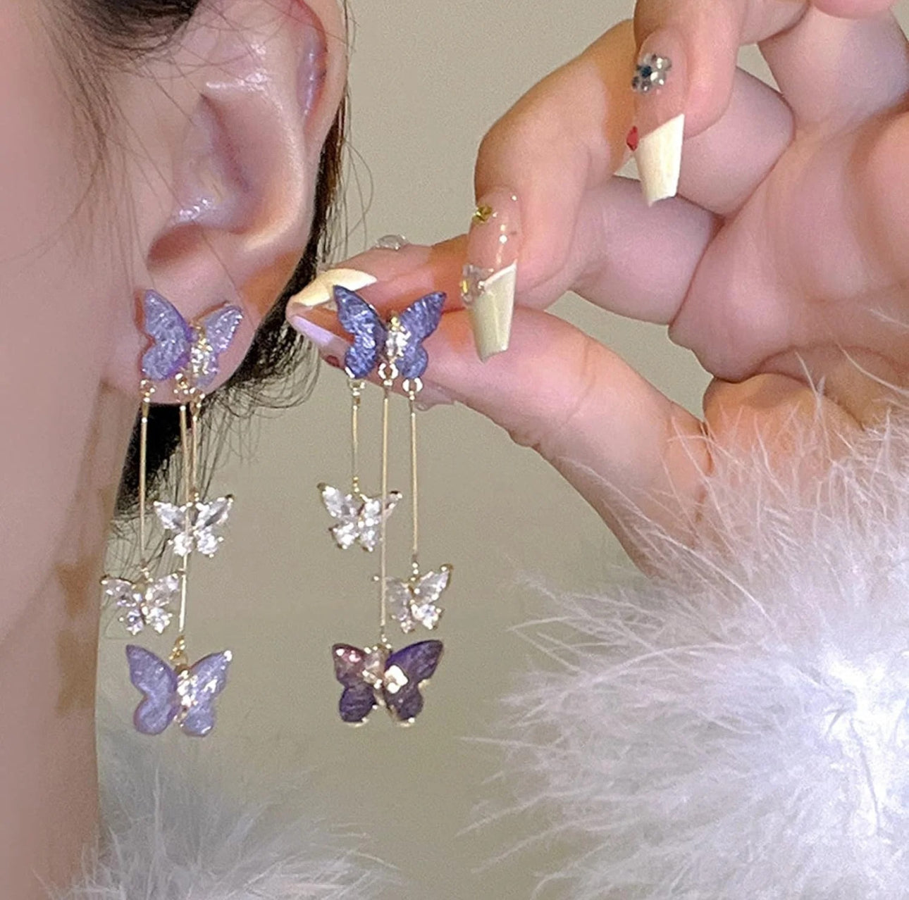 Purple butterfly Korean crystal dangler