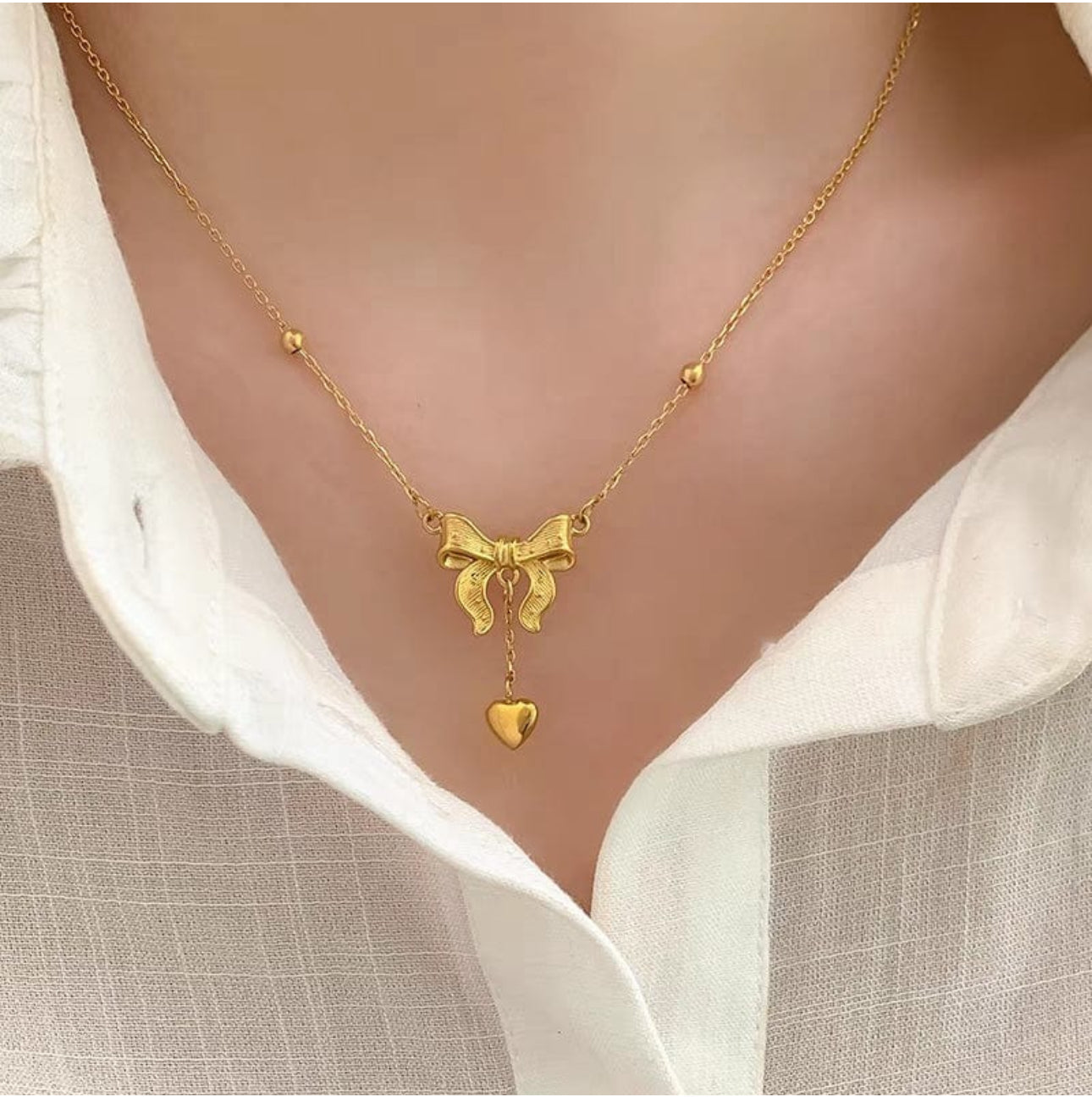 Trendy  bow knot anti tarnish necklace