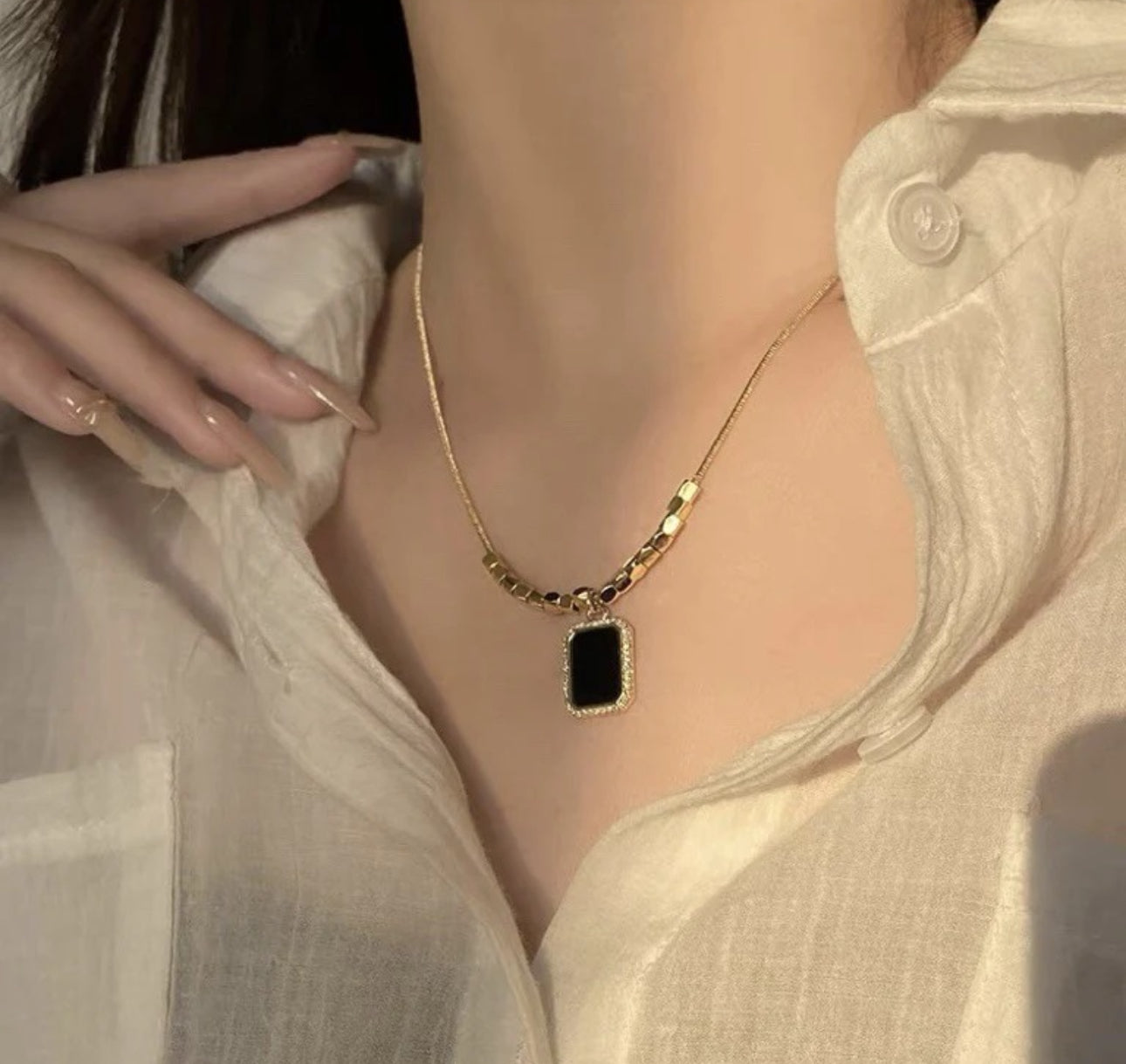 Black golden square anti tarnish chain