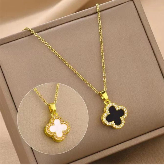 Black and white flip golden flower  anti tarnish chain