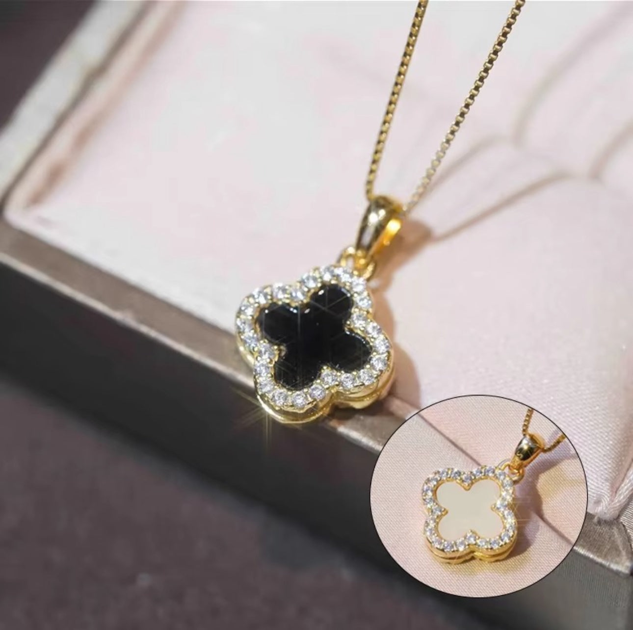 Black and white flip golden flower  anti tarnish chain
