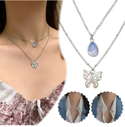 Blue double layered silver  chain