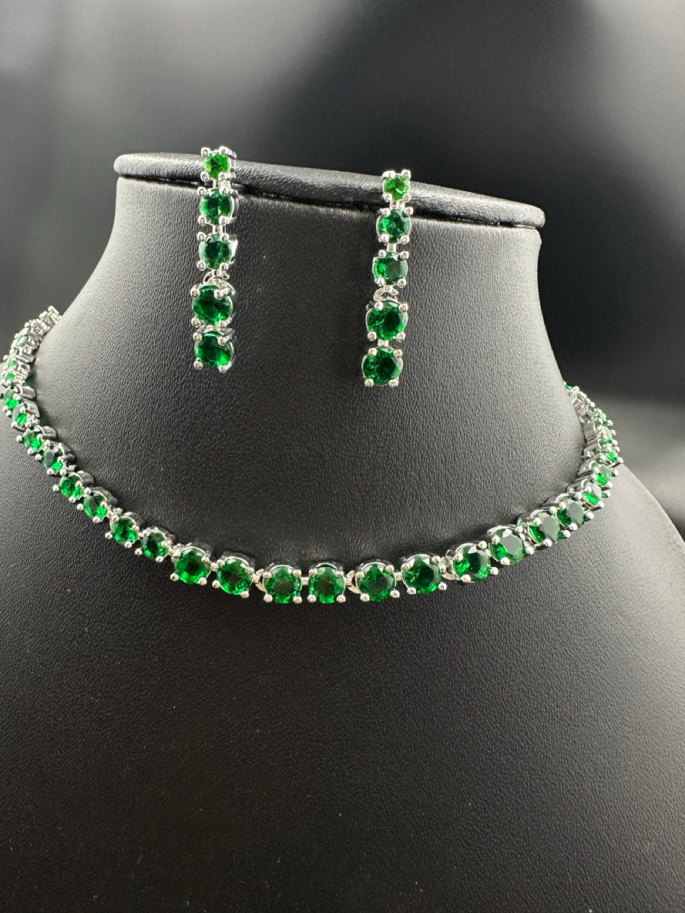Green  American Diamond Necklace  set