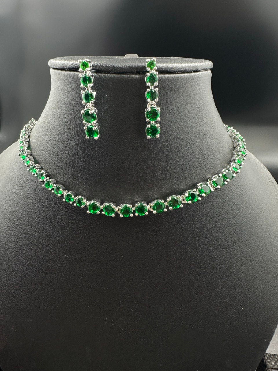 Green  American Diamond Necklace  set