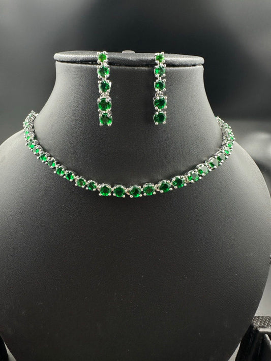 Green  American Diamond Necklace  set
