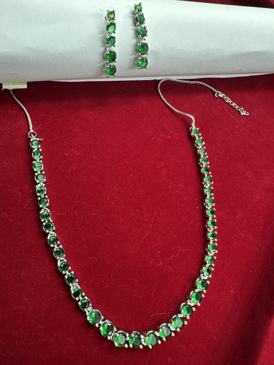 Green  American Diamond Necklace  set