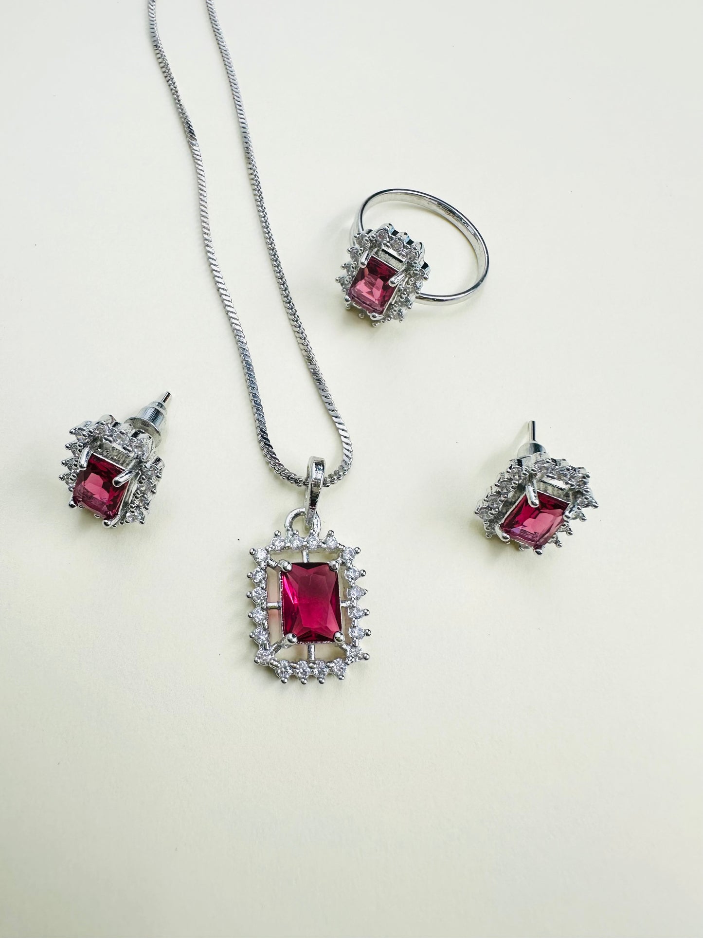 Pink  American Diamond Necklace  set