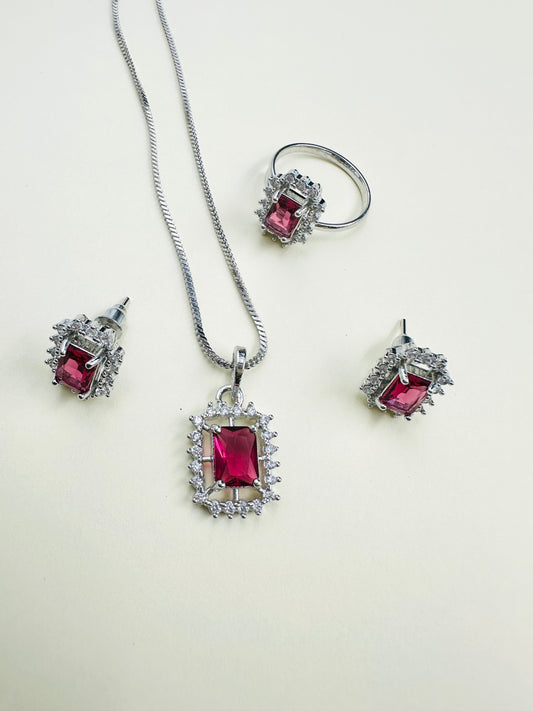 Pink  American Diamond Necklace  set