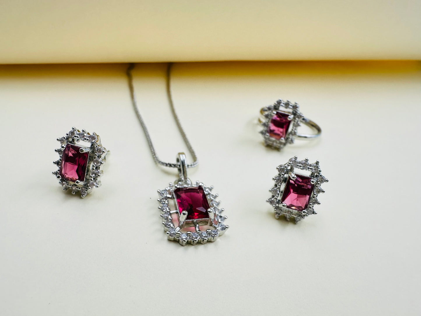 Pink  American Diamond Necklace  set