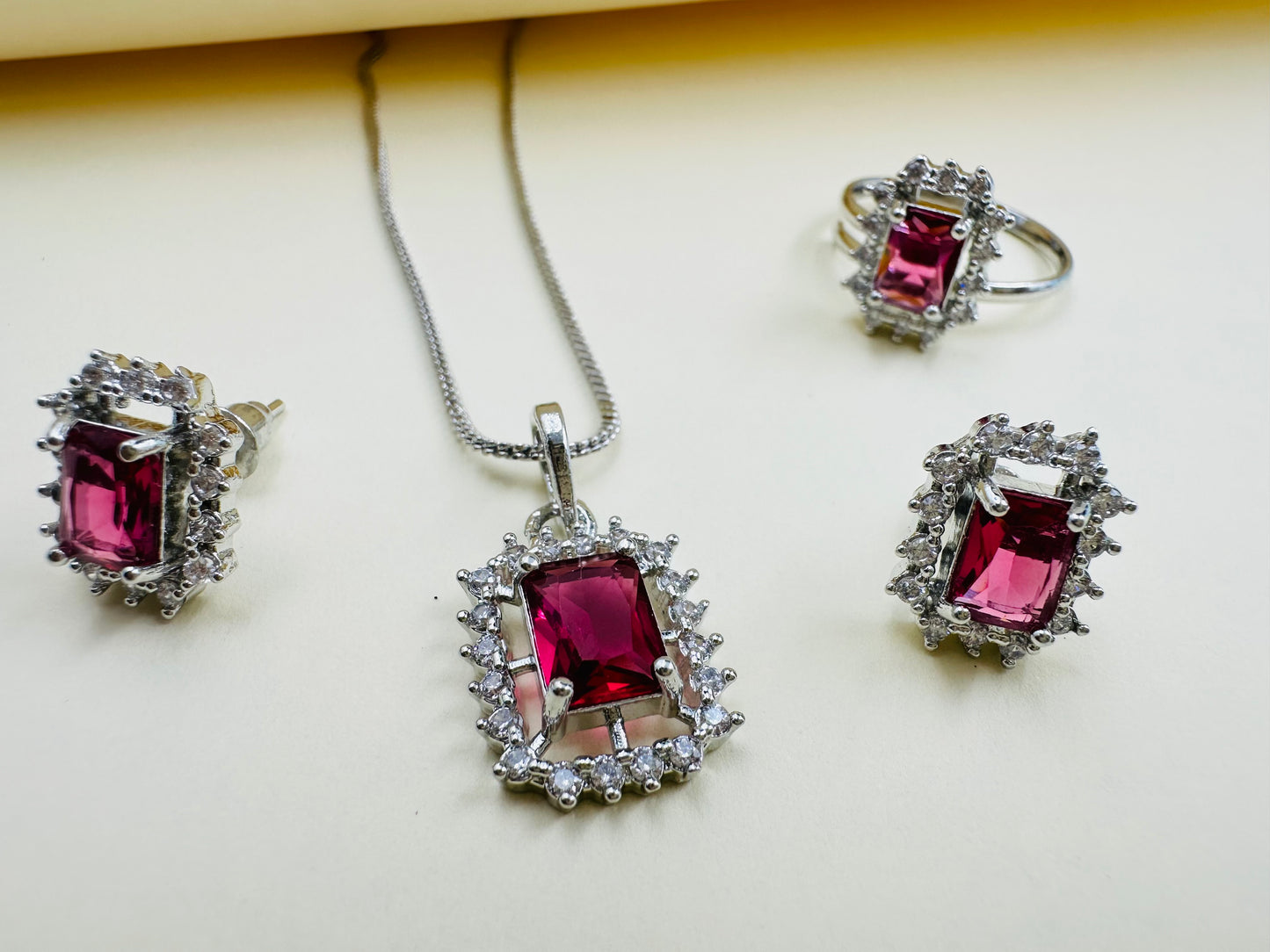 Pink  American Diamond Necklace  set