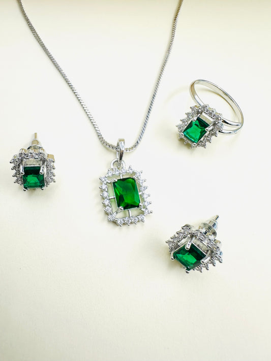 Green  American Diamond Necklace  set