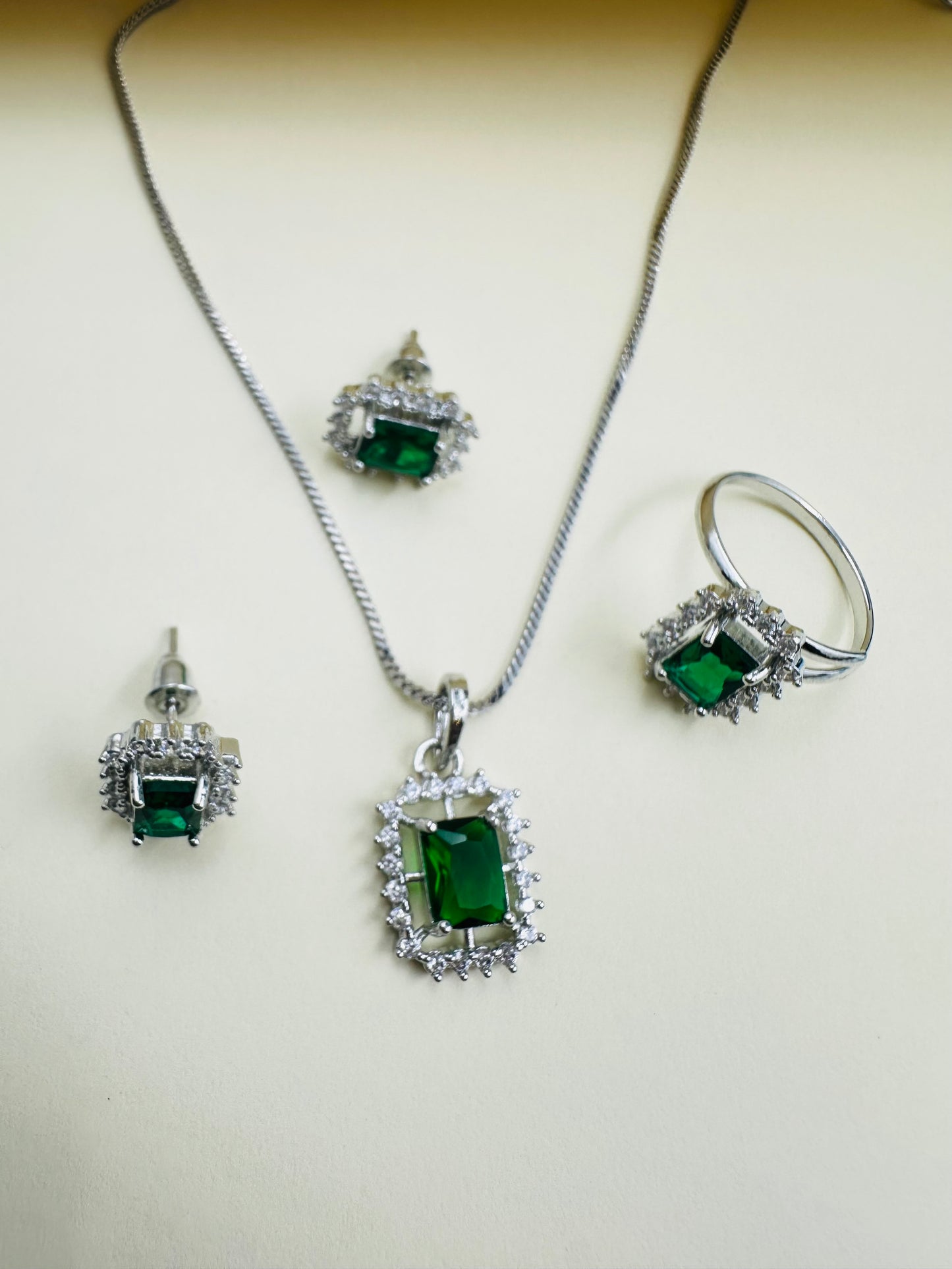 Green  American Diamond Necklace  set
