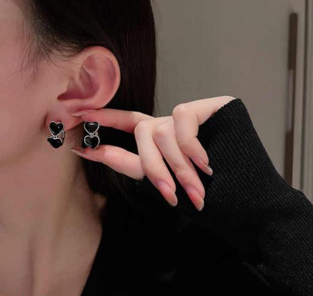 Black Korean hoop  earrings