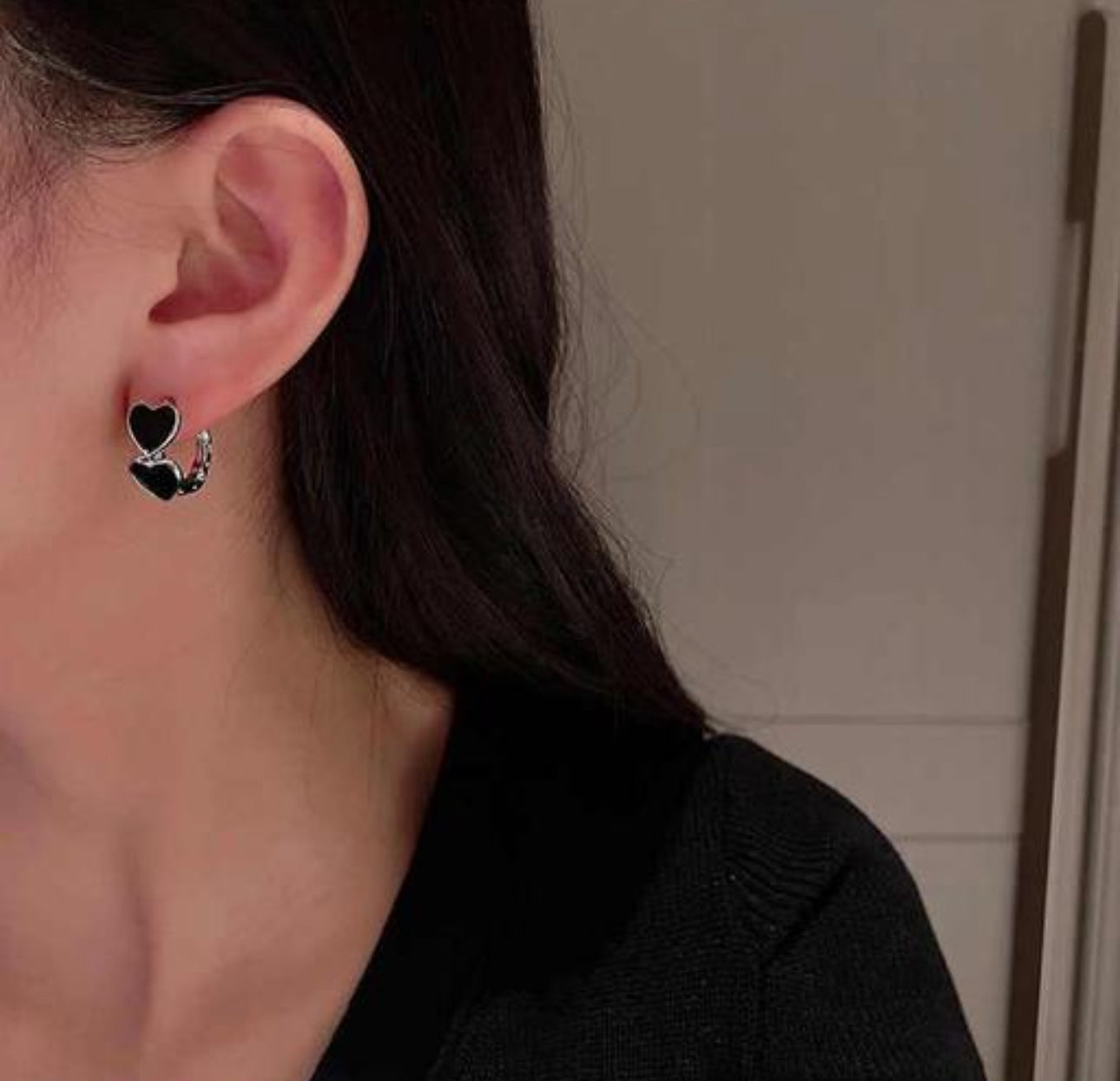Black Korean hoop  earrings