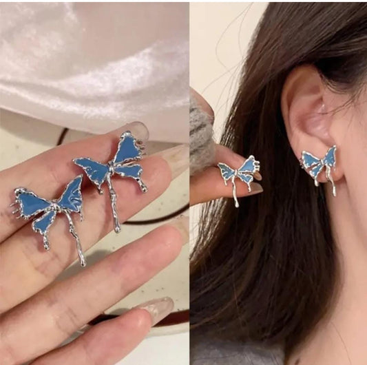 Trendy blue   butterfly stud earrings