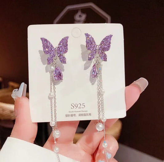 Trendy purple   butterfly Korean pearl  dangler