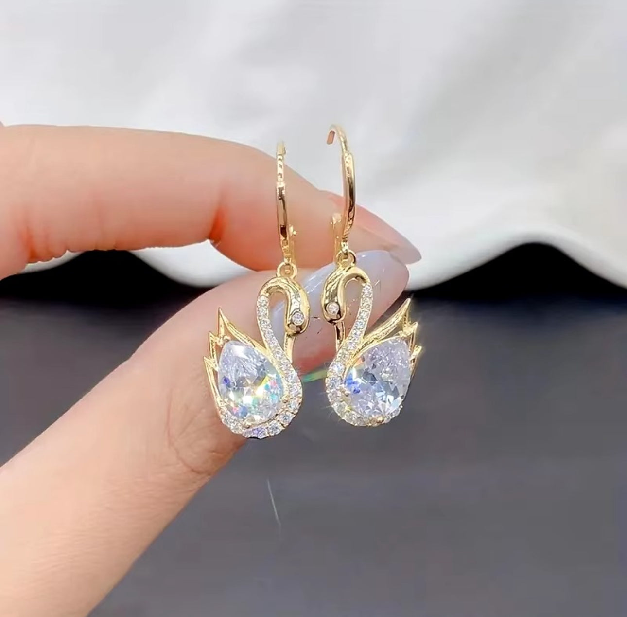.Swan  huggie earrings