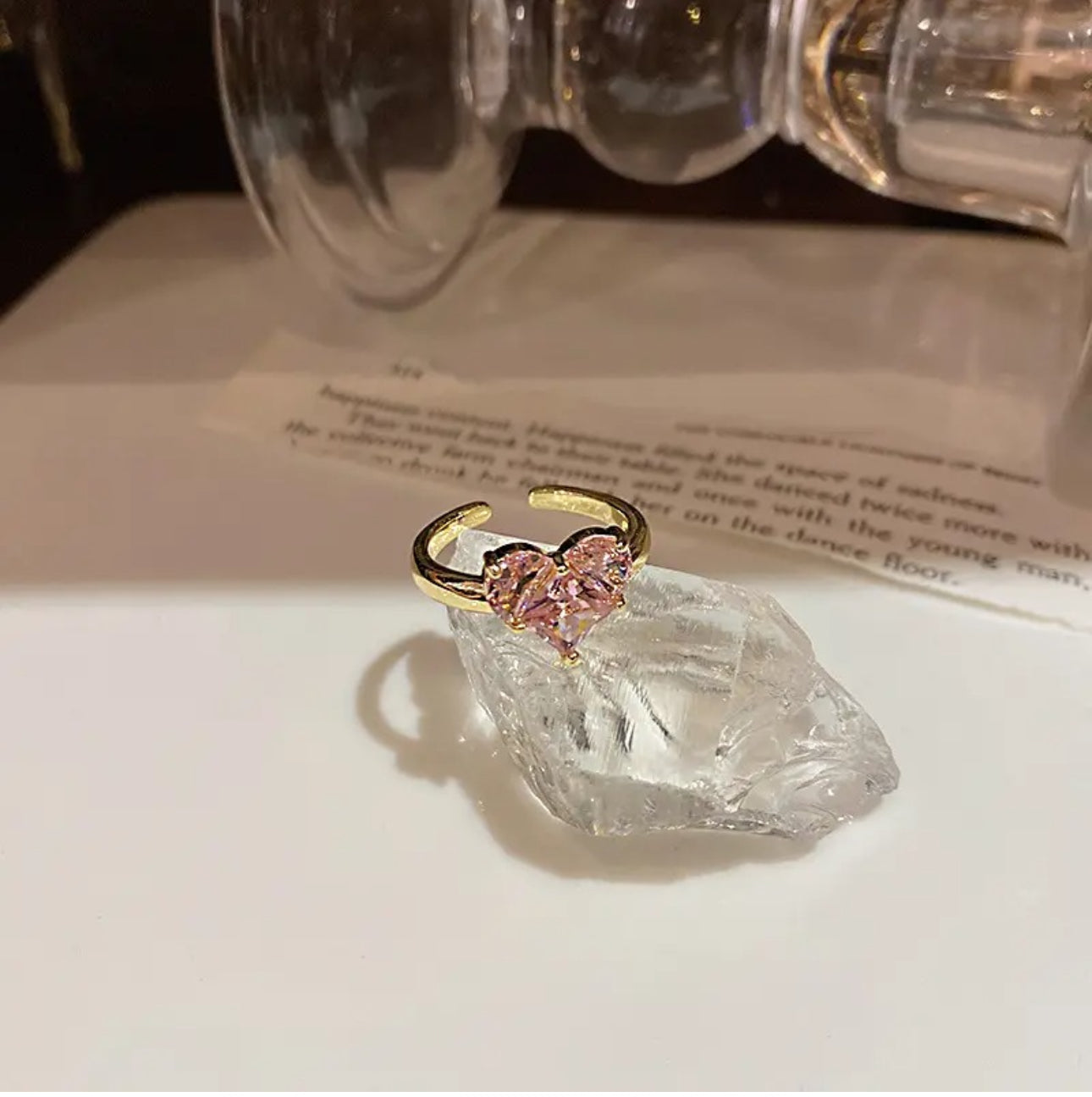 Pink crystal diamond cut heart set