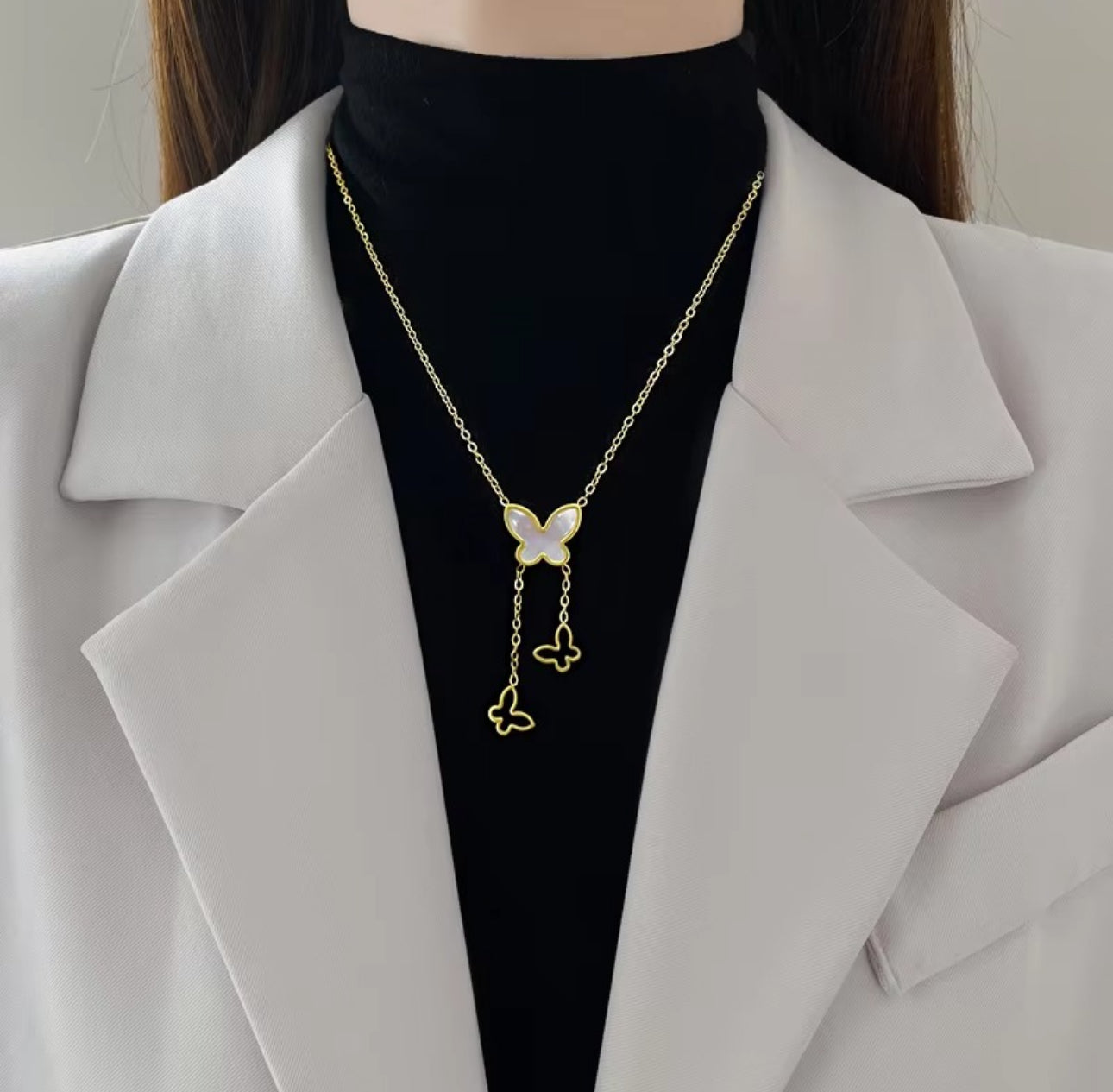 Opal Butterfly anti tarnish long chain